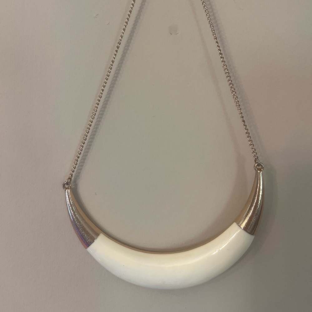 White Crescent Pendant Necklace with Silver-Tone Accents